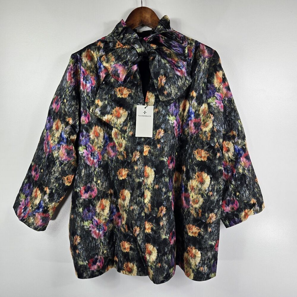 Tuckernuck‎ Women's XXL Midnight Primrose Jacquard Blouse Bow NWT - Picture 5 of 9